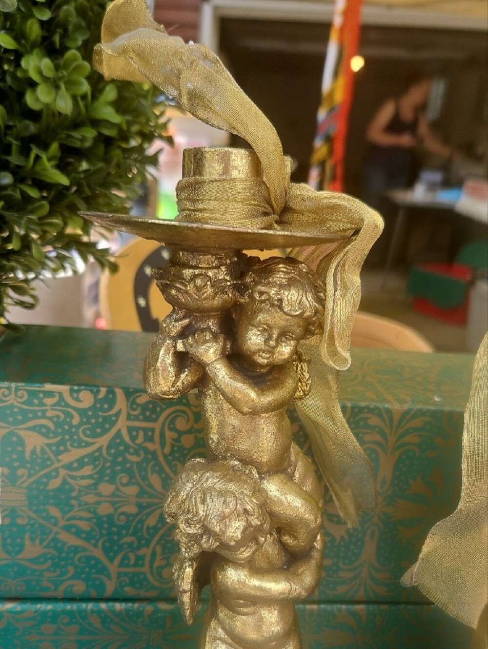 Gilded Finish Cherub Candleholders - Picture 2 of 3